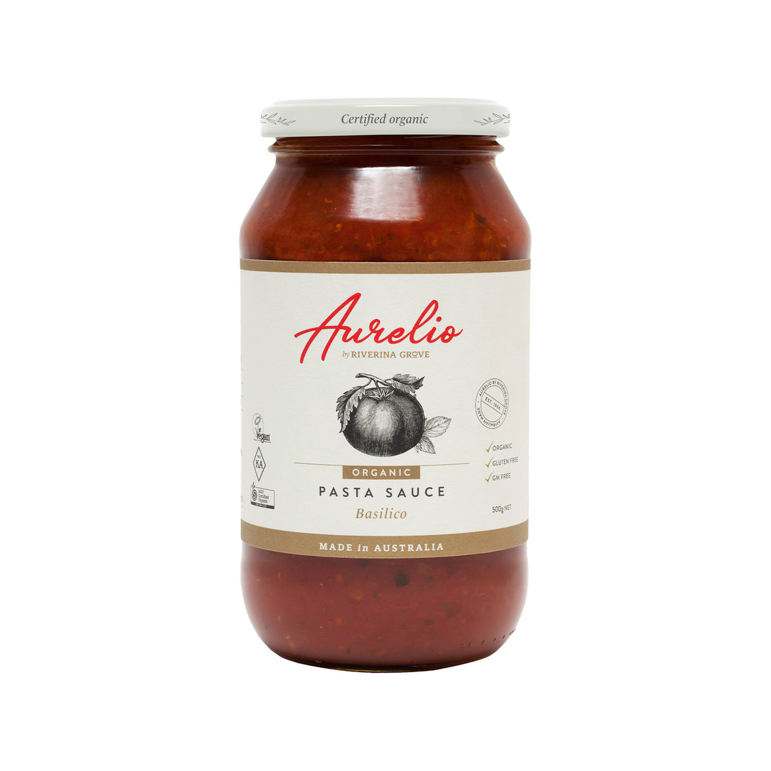 Aurelio Organic Basilico Tomato Pasta Sauce 500g